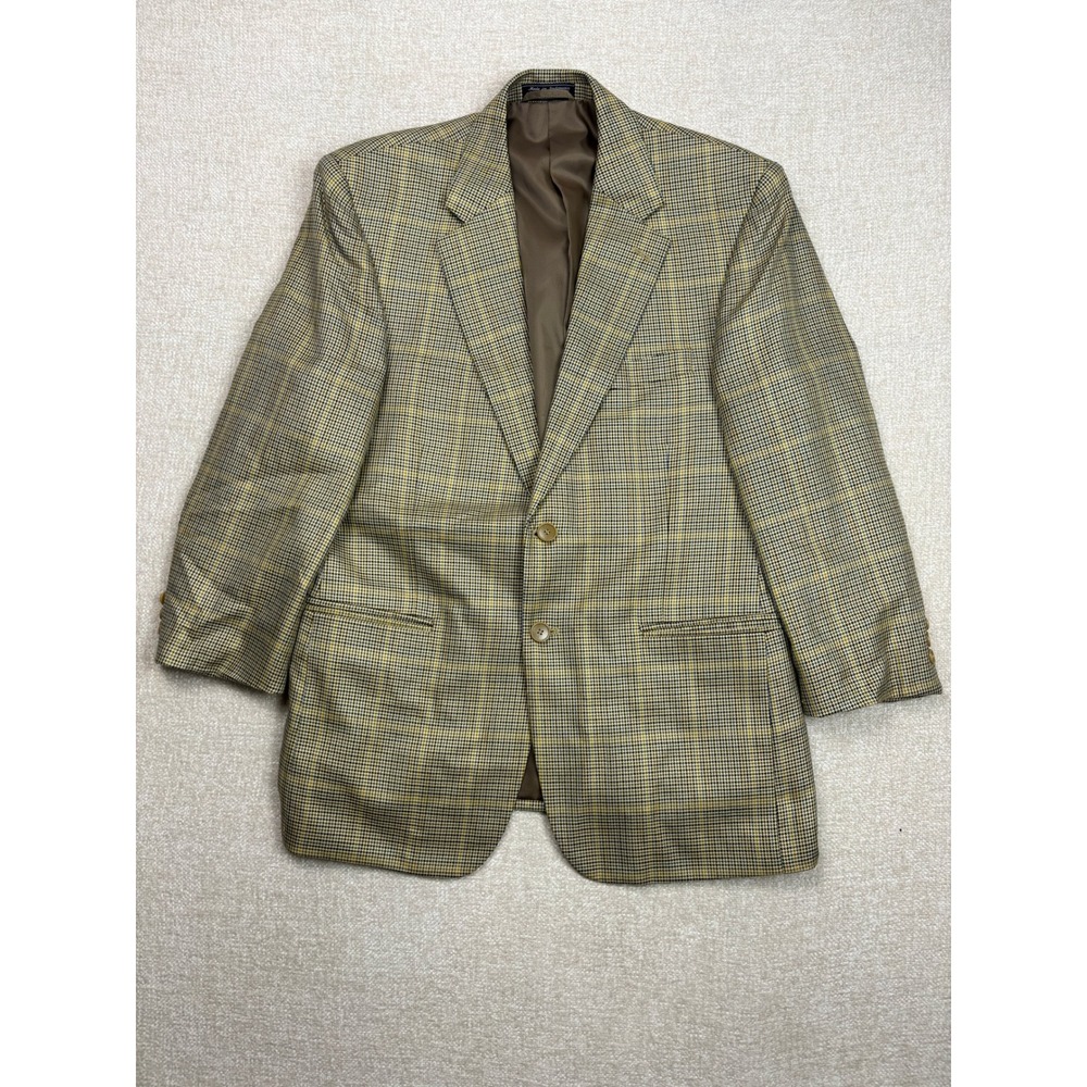 Bernhard Altmann Couture Blazer Silk Wool Glen Check Tan Yellow Mens Size 40 S